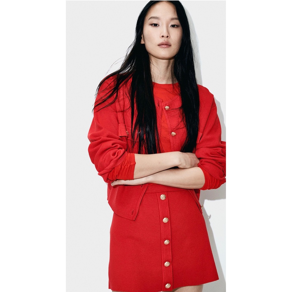 H&M Red Knit Button Front Fine knit‎ Skirt size 3XL